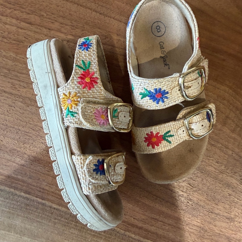 CAT & JACK Sandals Shoes Size 8 Flowers Gold Buckles